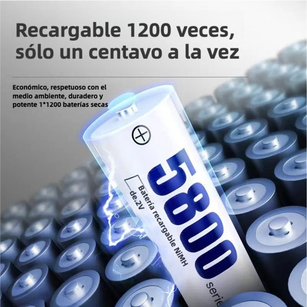Baterías Recargables AA de Litio5800mWh con Cargador USB LCD Rápido de 2 Horas, 1.5V y 1500 Ciclos para Electrónicos, Teléfonos Inalámbricos y Controles Remotos - BT005