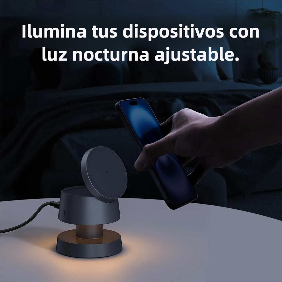 Estación de Carga Inalámbrica 4 en 1 para iPhone 16 Pro Max, iWatch Ultra y AirPods con Luz Nocturna y Soporte de Viaje, Carga Rápida 22.5W – CI014