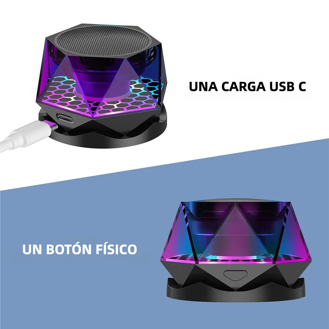 Altavoz Bluetooth Magnético Diseño Diamante, Mini Altavoz Inalámbrico con Luz RGB, Soporte Portátil para Teléfonos, Compatible con iPhone, Android y Emparejamiento TWS - BS019