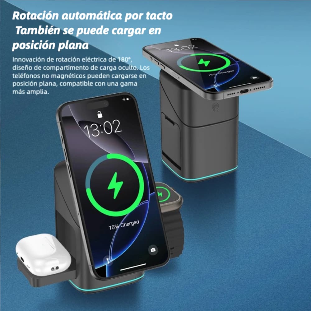 Base de Carga 3 en 1 Giratoria Qi2 15W, Compatible iPhone 16/15/14/13/12, Apple Watch, AirPods - CI023
