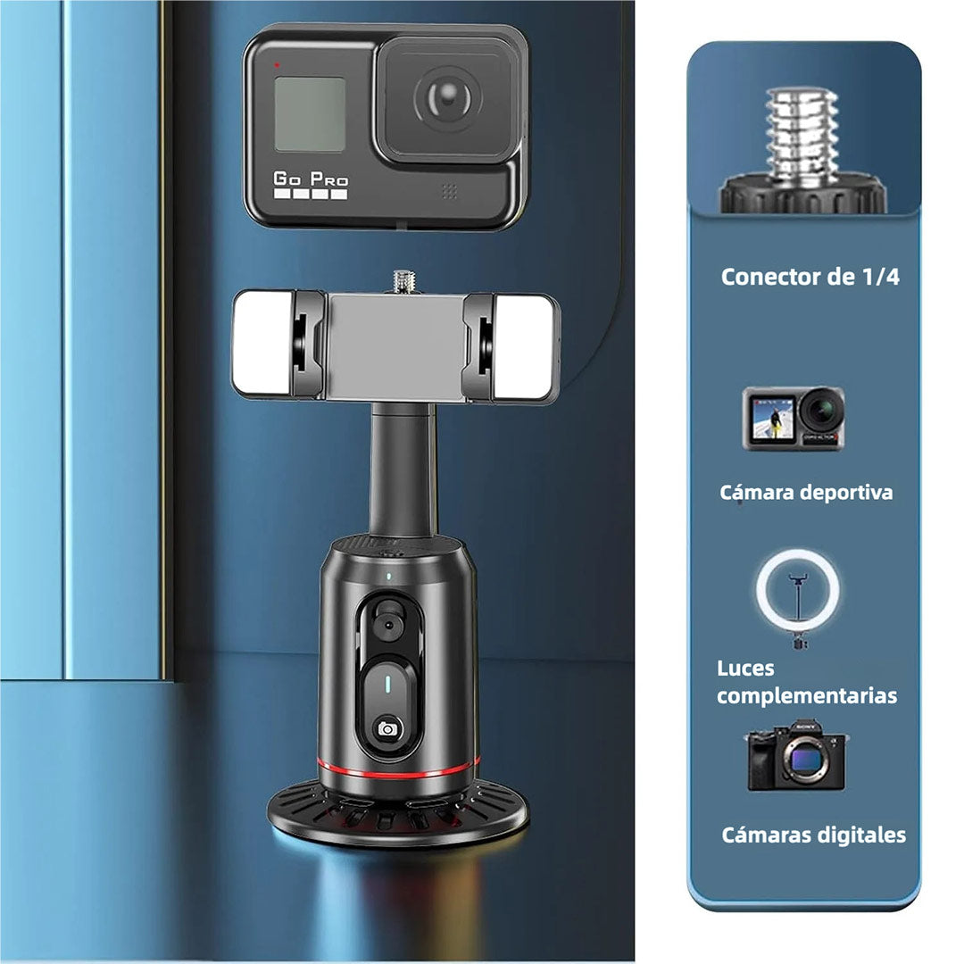 Soporte Inteligente con Seguimiento Facial Automático 360°, Trípode de Rotación Automática, Control Remoto y por Gestos, Soporte Recargable para Grabación de Video y Streaming en Vivo SC003