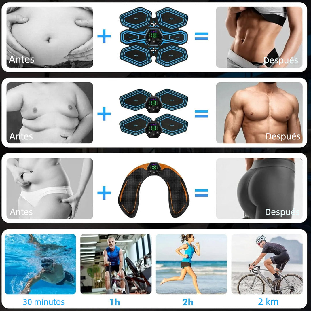 Entrenador Muscular EMS – Tonificador Abdominal Eléctrico con 6 Modos y 19 Niveles, Estimulador de Brazos, Piernas y Glúteos, Pantalla LCD, USB Recargable – PR004