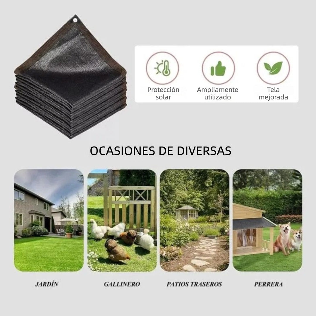 Tela de Sombra Negra al 50%, Malla Duradera 10 x 12 FT con Ojales, Protección Solar y Anticongelante para Plantas, Invernaderos, Patios y Tomates JP007