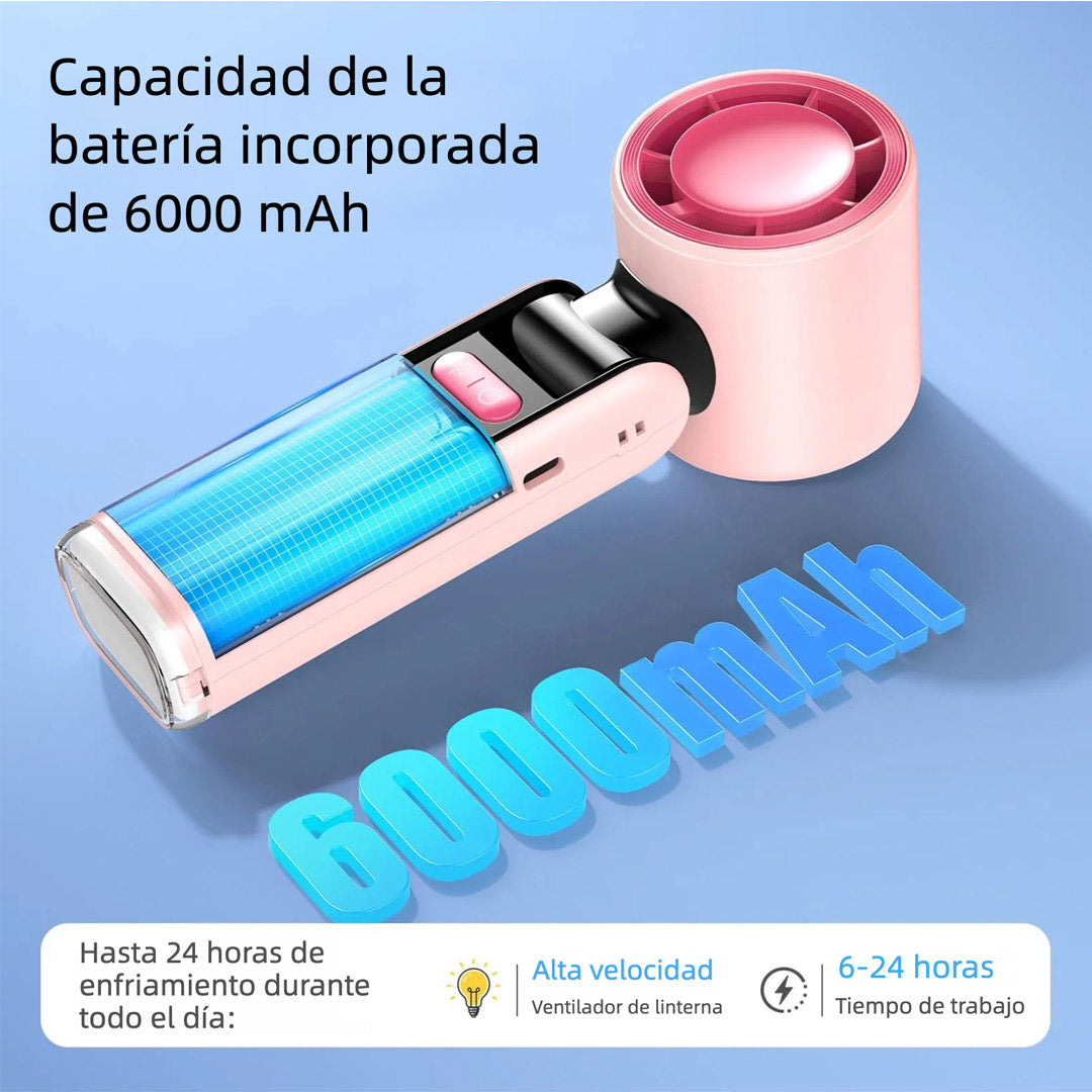 Ventilador Turbo Portátil de Mano 3 en 1, Mini Ventilador Recargable 6000mAh con 5 Velocidades, Pantalla LED y 24H de Duración para Viajes, Trabajo y Exteriores – VM007