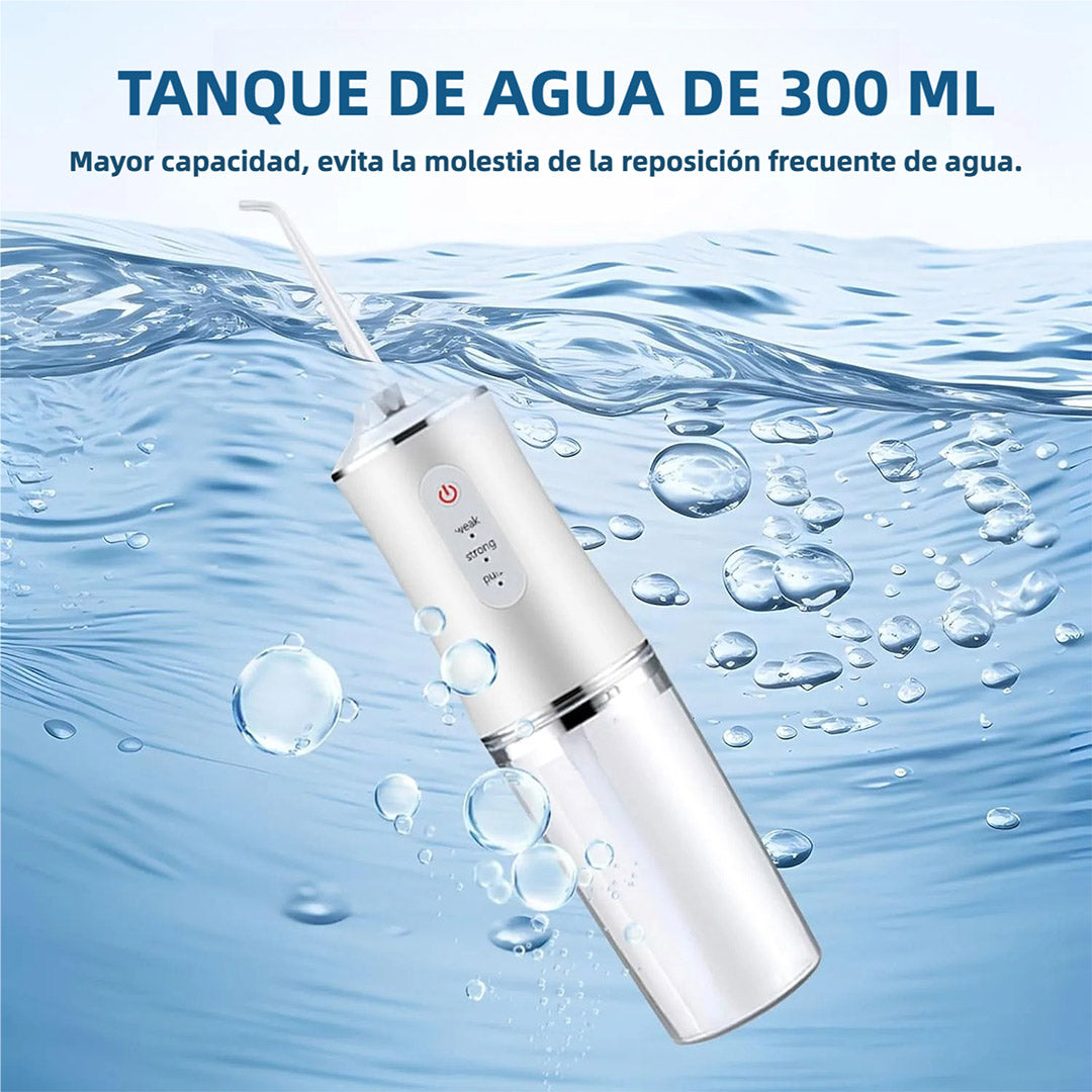 Hilo Dental Eléctrico Recargable para Dientes con 3 Modos, 4 Consejos de Chorro, Irrigador Oral Portátil, Limpiador de Encías y Tonsilas, 300ml de Capacidad, Impermeable IPX7, Batería de Larga Duración, CS002