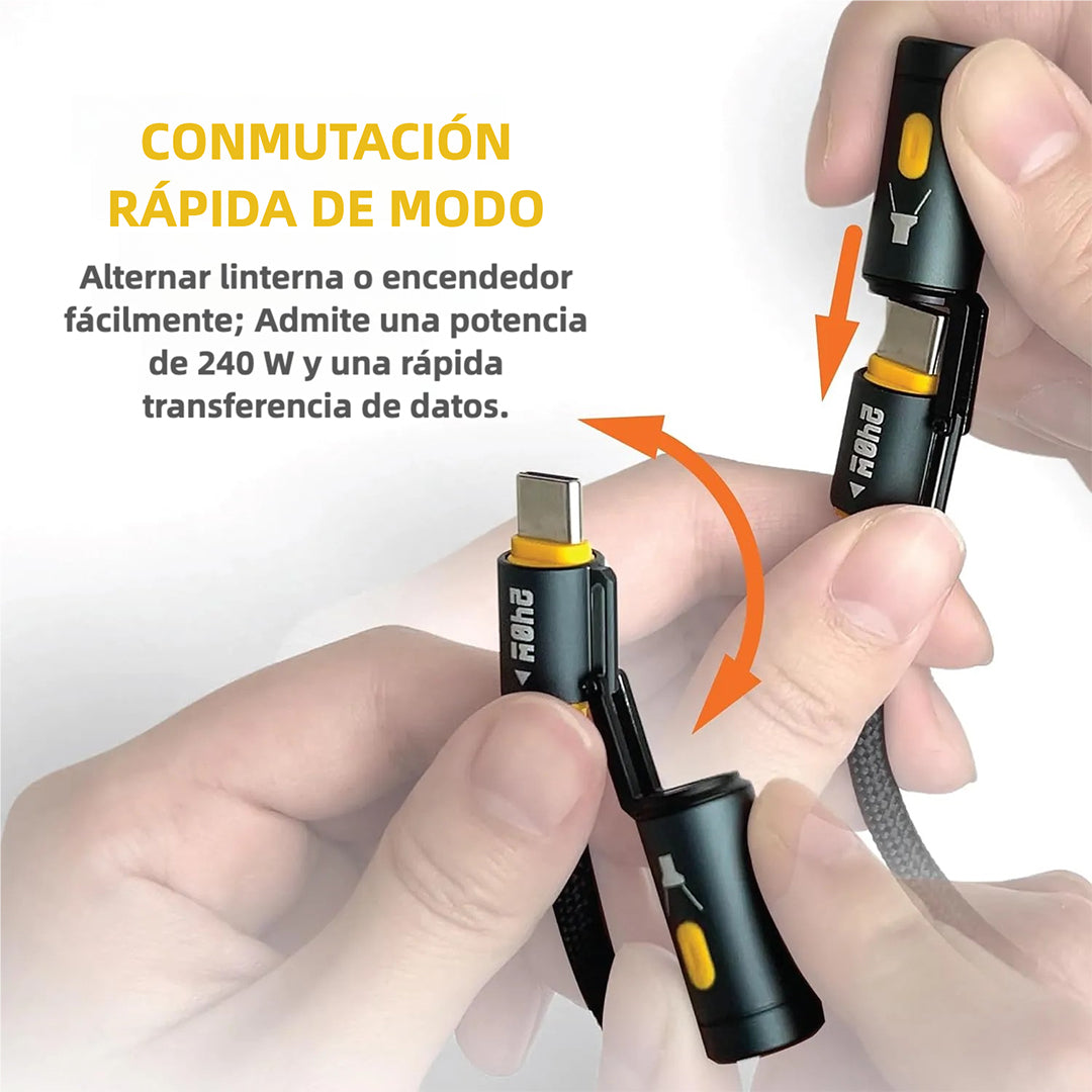 Cable de Carga USB-C de 5 Pies 240W con Linterna LED y Encendedor, Carga Rápida, Compatible con MacBook, iPhone y Android - CI013