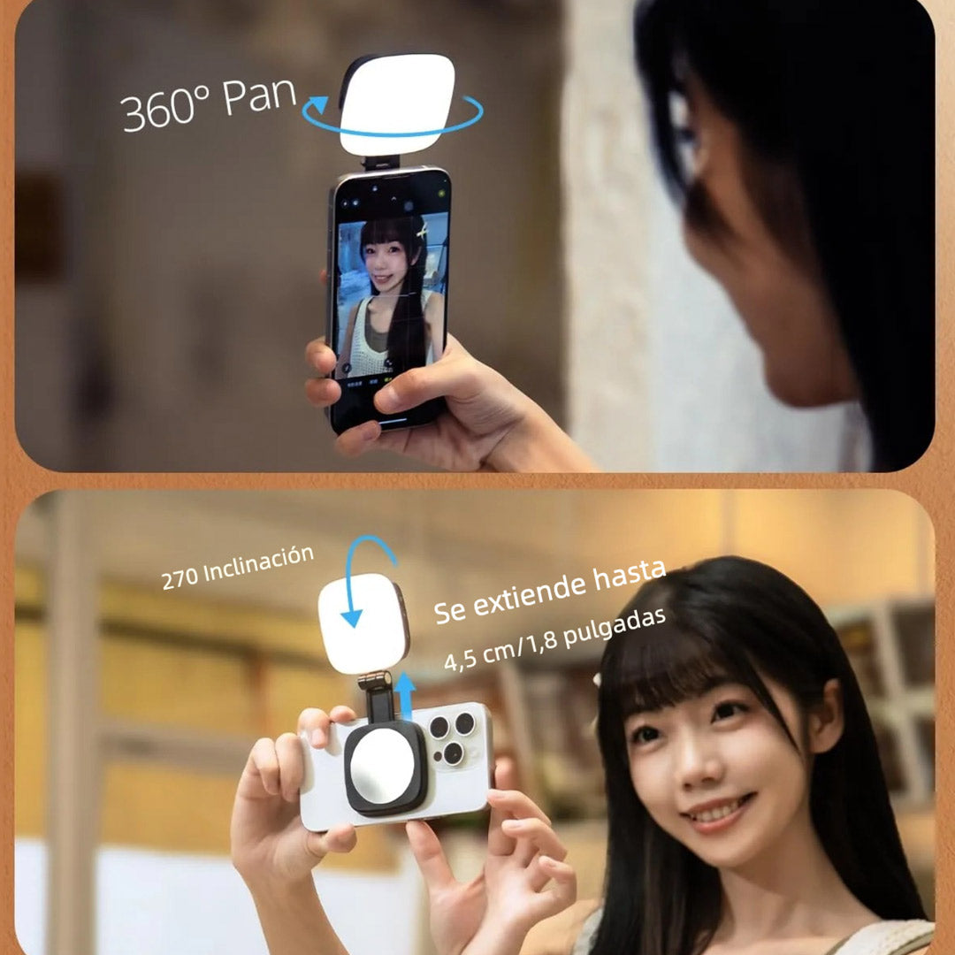 Luz Selfie Magnética con Espejo para iPhone, Compatible con MagSafe y Android, Luz LED Portátil Recargable para Video y Fotos – SC012