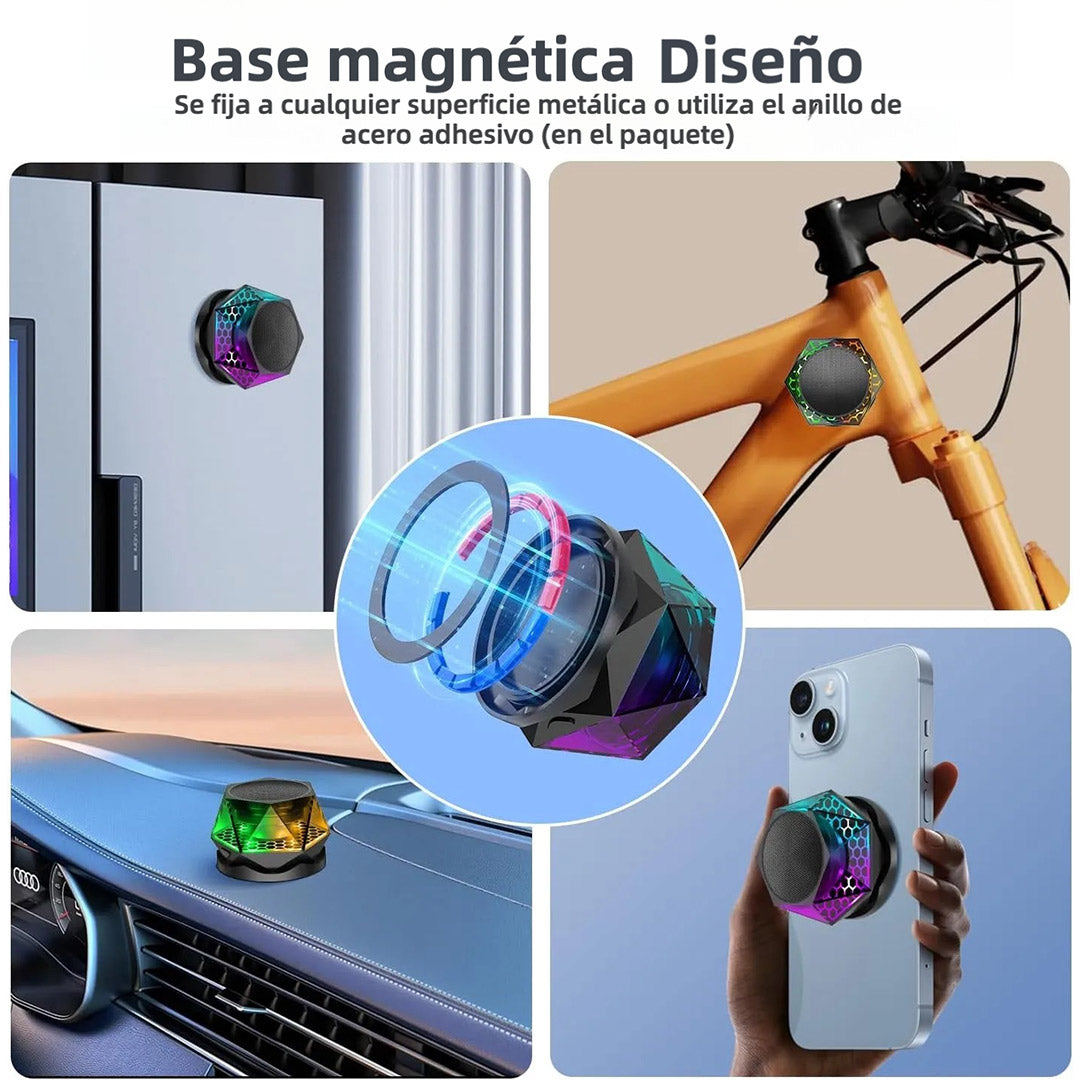 Altavoz Bluetooth Magnético Diseño Diamante, Mini Altavoz Inalámbrico con Luz RGB, Soporte Portátil para Teléfonos, Compatible con iPhone, Android y Emparejamiento TWS - BS019
