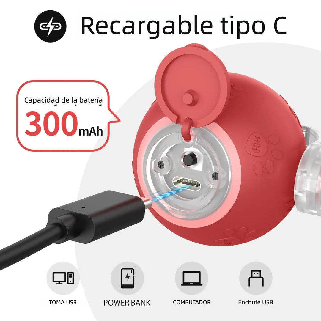 Juguete Interactivo para Gatos de Interior – Bola Rodante con Luz, Sonido de Pájaro y Cola Giratoria, Recargable por USB, Activación por Movimiento, para Alfombra y Madera – JM001