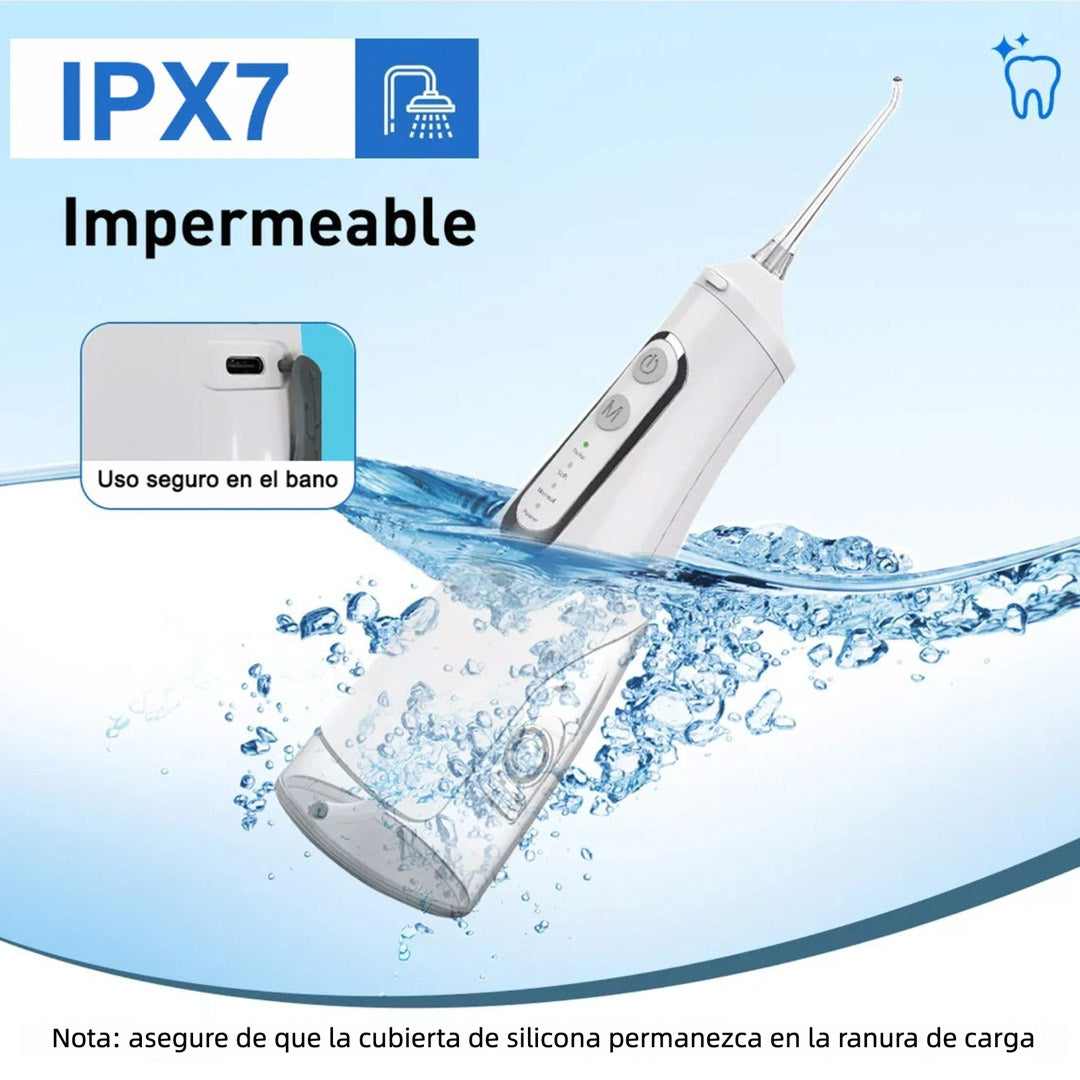 Limpiador Dental Portátil Recargable, Irrigador Bucal Potente, 4 Modos de Presión para Limpiar los Dientes, Must-Have para Viajes y Familia - CS003