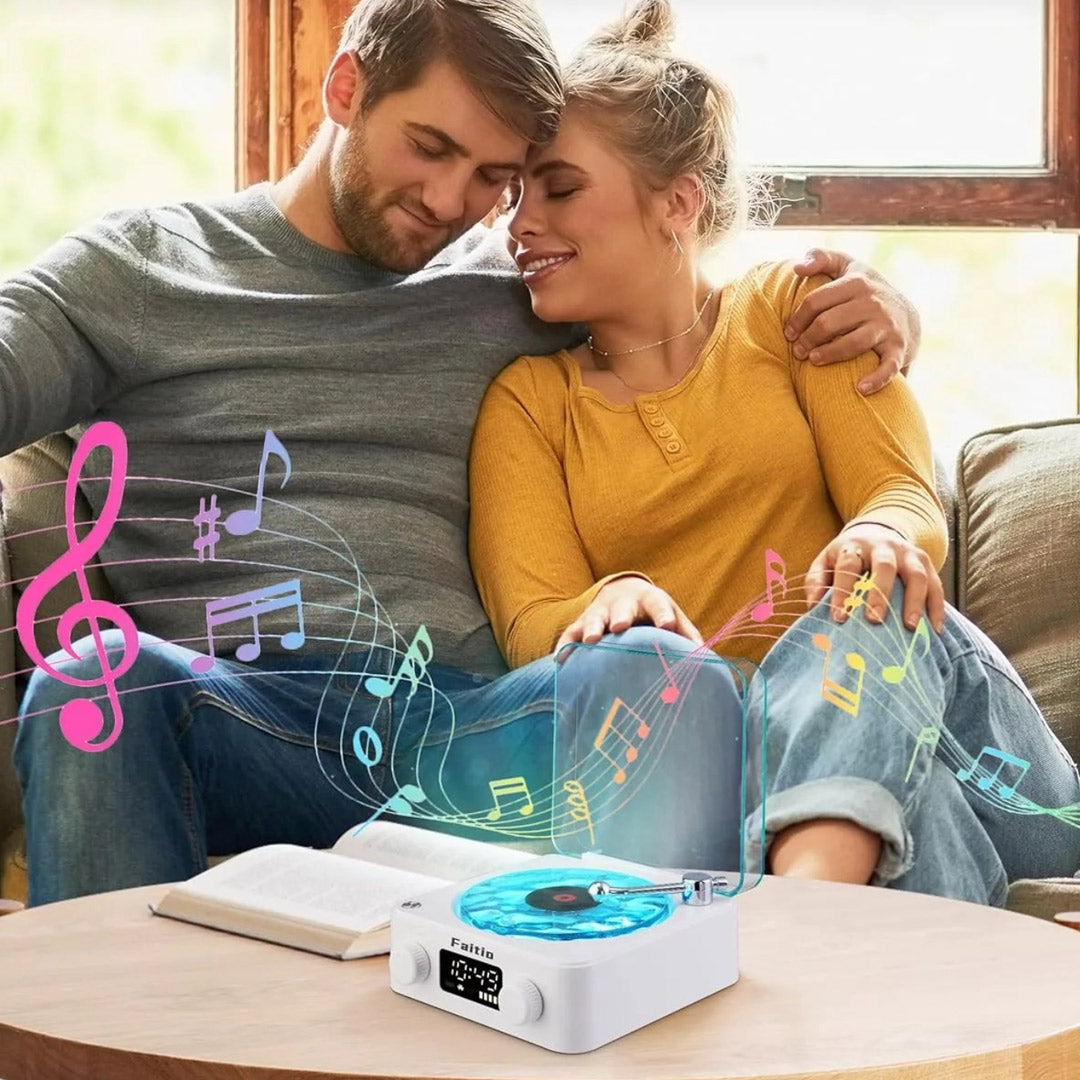 Altavoz Bluetooth Retro con Plato de Vinilo, Luces Ambientales RGB, Sonidos Naturales y Portátil - BS023