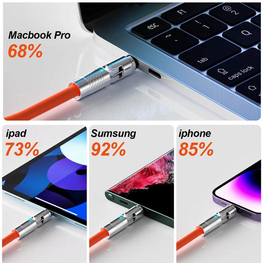 Cable de Carga Magnético 3 en 1 120W con Giro de 540° – Compatible con Lightning, USB-C y Micro USB - CI017