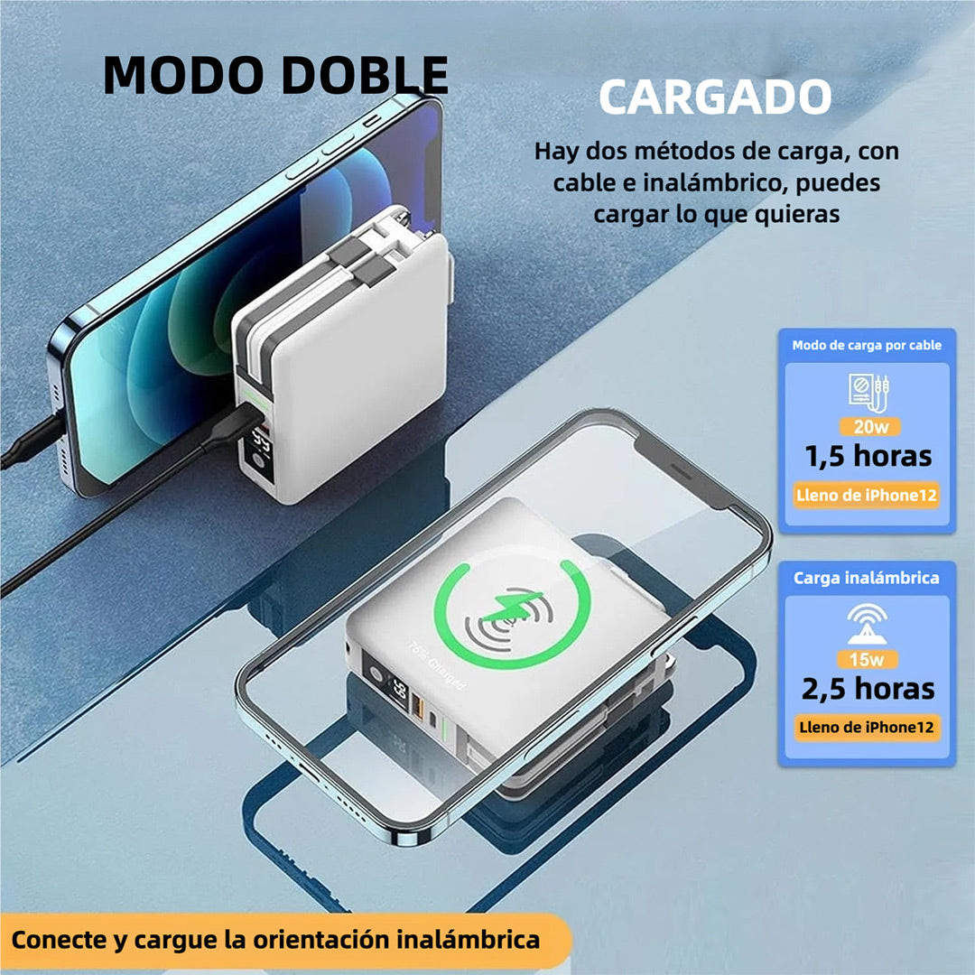 Banco de Energía 5 en 1 Internacional 10000mAh, Cargador Portátil Inalámbrico con Enchufe AC y Cable Integrado (Type-C y Lighting USB) - 4 Salidas y 2 Entradas BP005 - Yesmart
