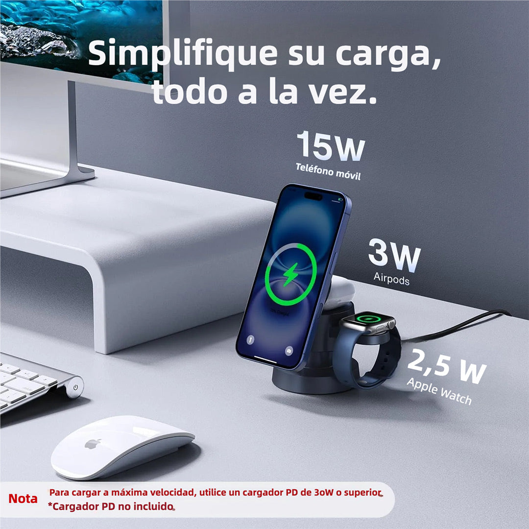 Estación de Carga Inalámbrica 4 en 1 para iPhone 16 Pro Max, iWatch Ultra y AirPods con Luz Nocturna y Soporte de Viaje, Carga Rápida 22.5W – CI014