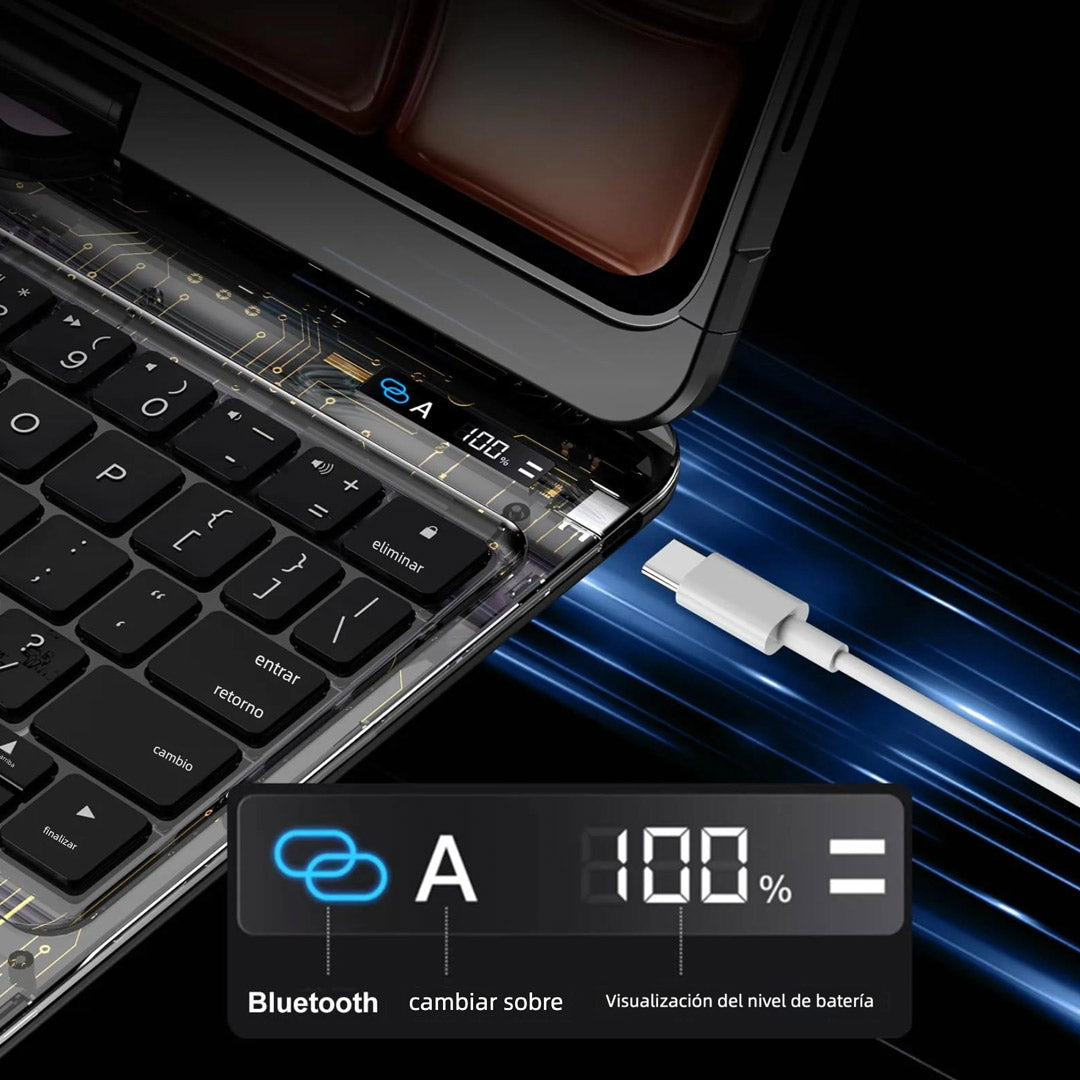 Teclado Inalámbrico Bluetooth 360° con Trackpad Multitáctil para iPad Air 11 Pro 13 2024, 10,9 10,2 Pulgadas, Retroiluminado y con Soporte para Apple Pencil - KM009
