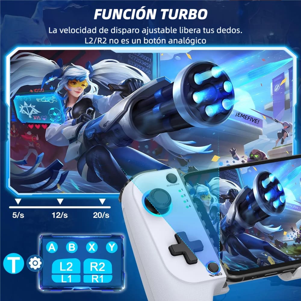Control para Celular Gamer AJ007 para iPhone/Android con Luces Led, Joysticks Hall, Turbo y Soporte para Funda AJ007