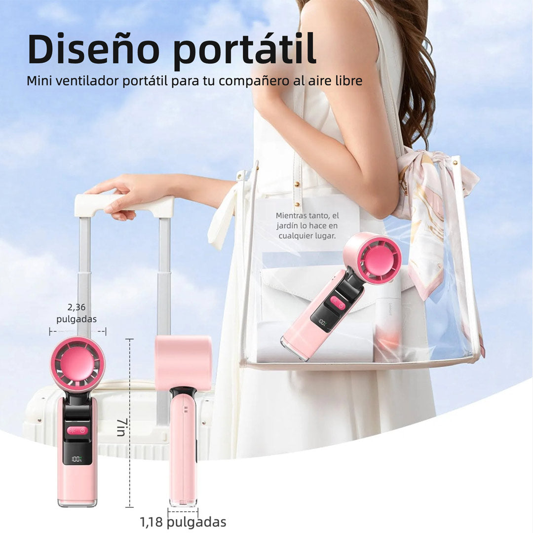 Ventilador Turbo Portátil de Mano 3 en 1, Mini Ventilador Recargable 6000mAh con 5 Velocidades, Pantalla LED y 24H de Duración para Viajes, Trabajo y Exteriores – VM007