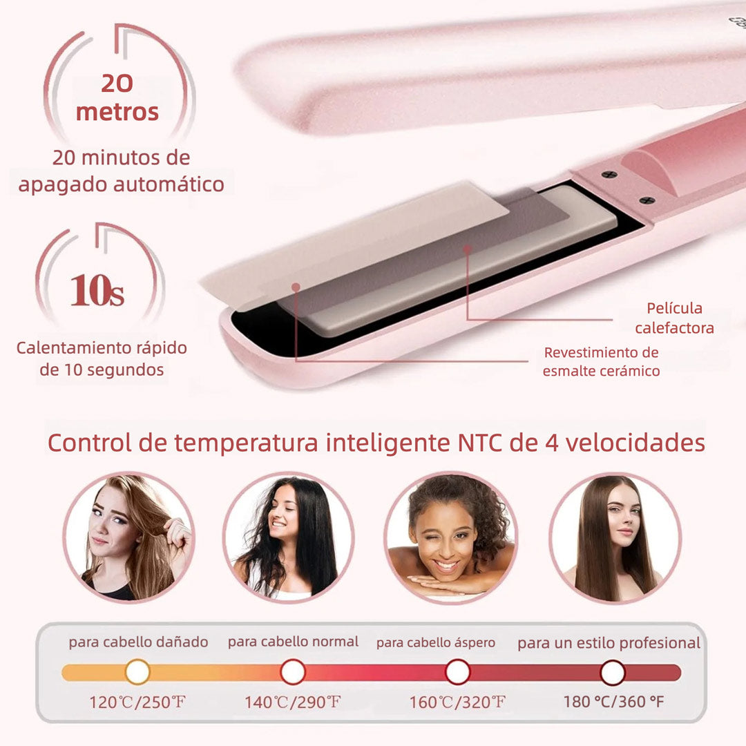 Plancha de Cabello Inalámbrica – Alisadora Recargable 4 Niveles de Calor, Placas de Cerámica, para Cabello Fino y Suave, Ideal para Viaje, Ondas y Rizos con Calidad de Salón – SE008
