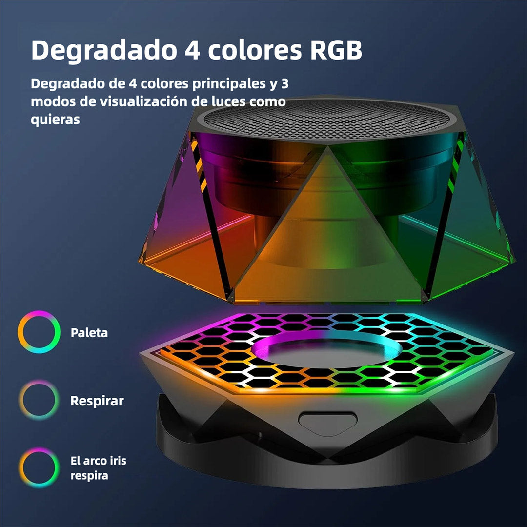 Altavoz Bluetooth Magnético Diseño Diamante, Mini Altavoz Inalámbrico con Luz RGB, Soporte Portátil para Teléfonos, Compatible con iPhone, Android y Emparejamiento TWS - BS019