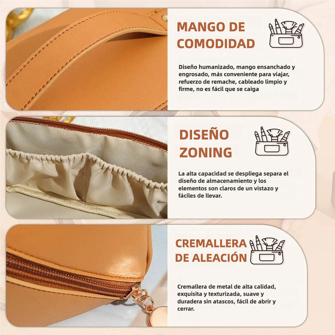 Bolsa de Maquillaje de Viaje, Bolsa de Maquillaje Grande y Resistente al Agua para Mujeres, Con Compartimentos y Asa - AH002