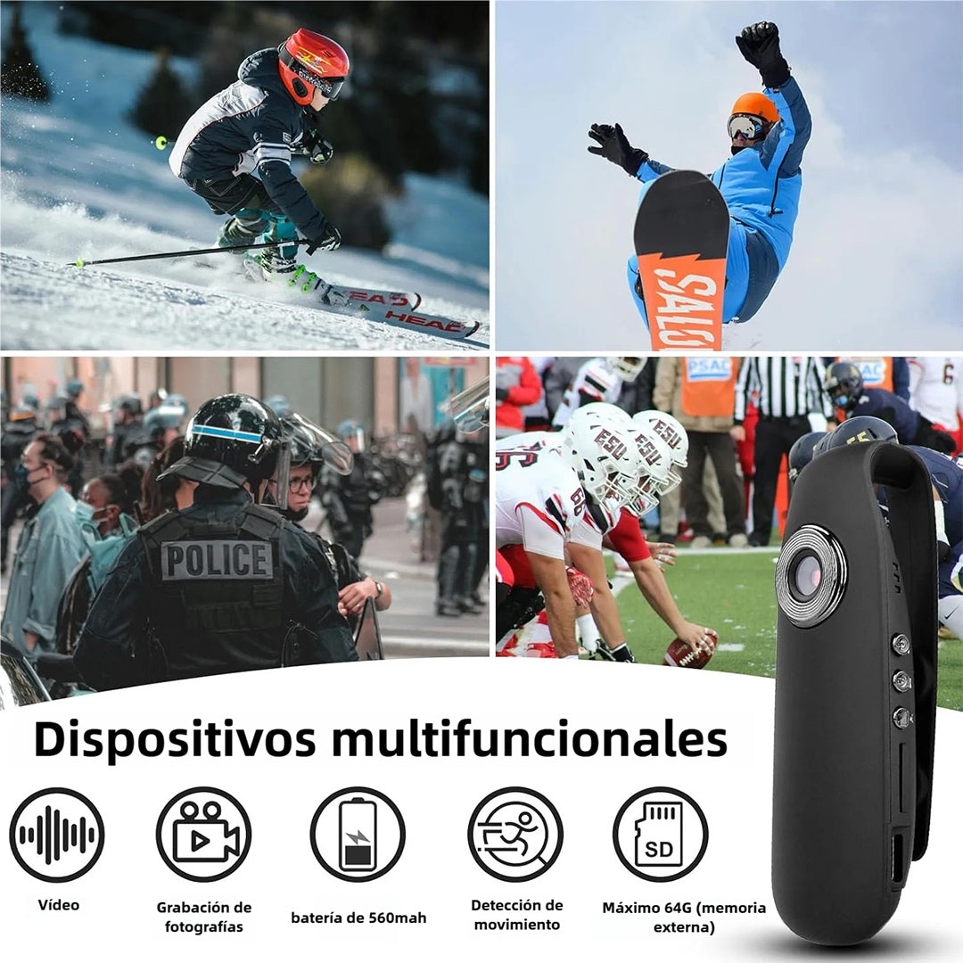 Cámara Corporal Mini 1080P HD con Detección de Movimiento, Batería Recargable, 180 Min de Grabación, Soporta Tarjeta SD hasta 64GB (Incluye Tarjeta MicroSD de 32GB GRATIS) CC003 - Yesmart