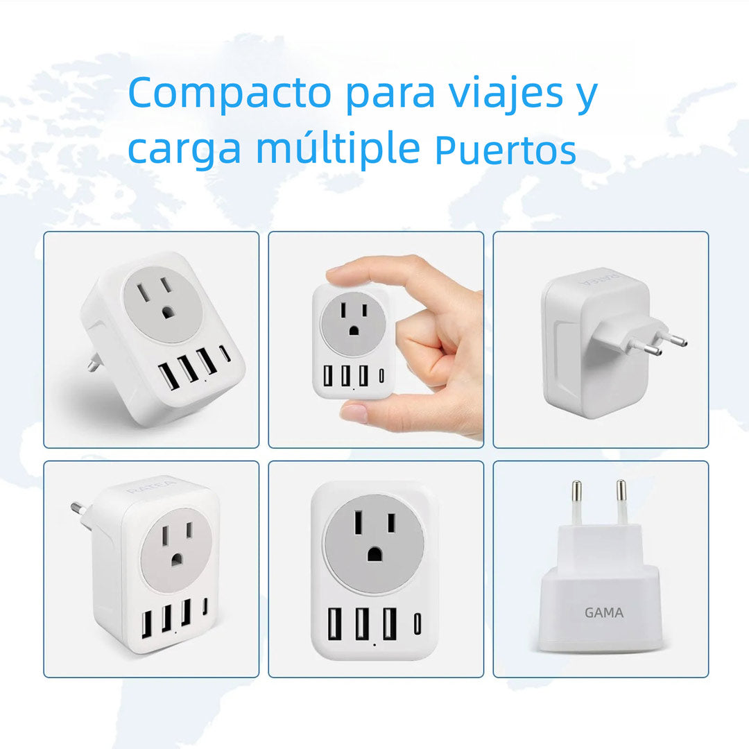 Adaptador de Enchufe Europeo 5 en 1 con 3 USB-A y 1 USB-C – CI019