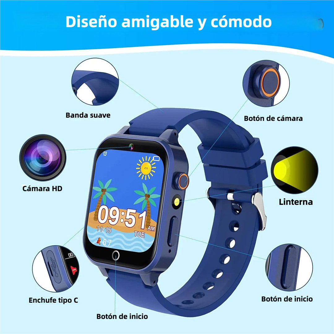 Reloj Inteligente para Niños y Niñas con 26 Juegos, Cámara HD, Reproductor de Música, Podómetro y Pantalla Táctil, Smartwatch Educativo y Multifuncional SW038