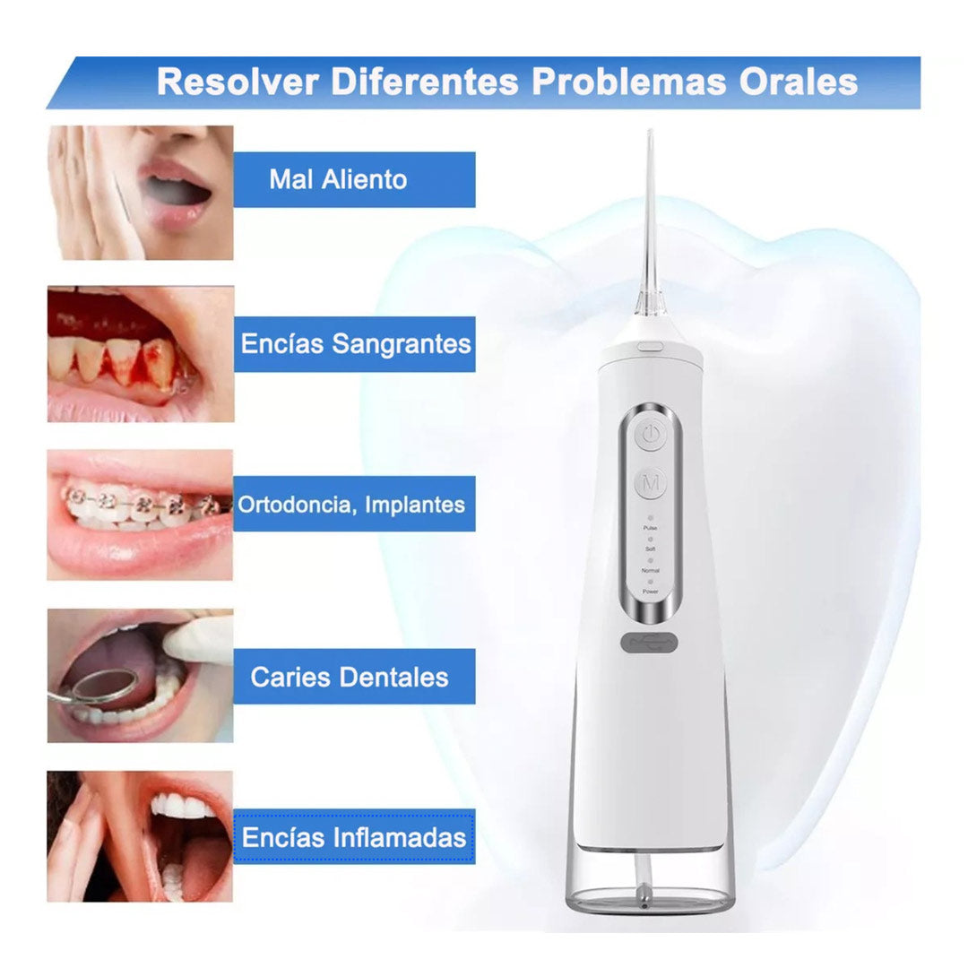 Limpiador Dental Portátil Recargable, Irrigador Bucal Potente, 4 Modos de Presión para Limpiar los Dientes, Must-Have para Viajes y Familia - CS003