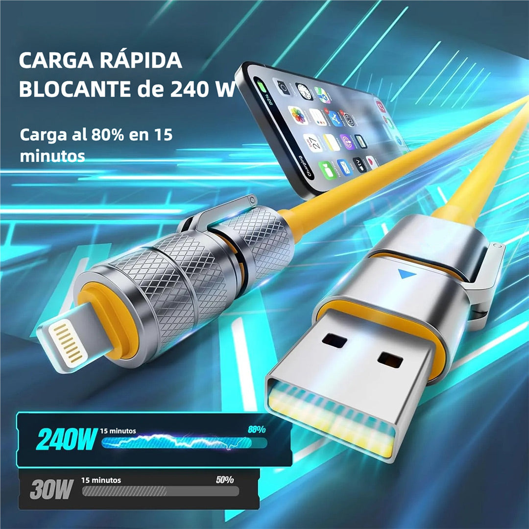 Cable de Carga Multifuncional 4 en 1 USB MAX 240W Carga Rápida/ Cable de Carga con USB A + Tipo C para iPhone 16/15 14 13, iPad, Samsung Galaxy, MacBook, Tablets y Más - CI015