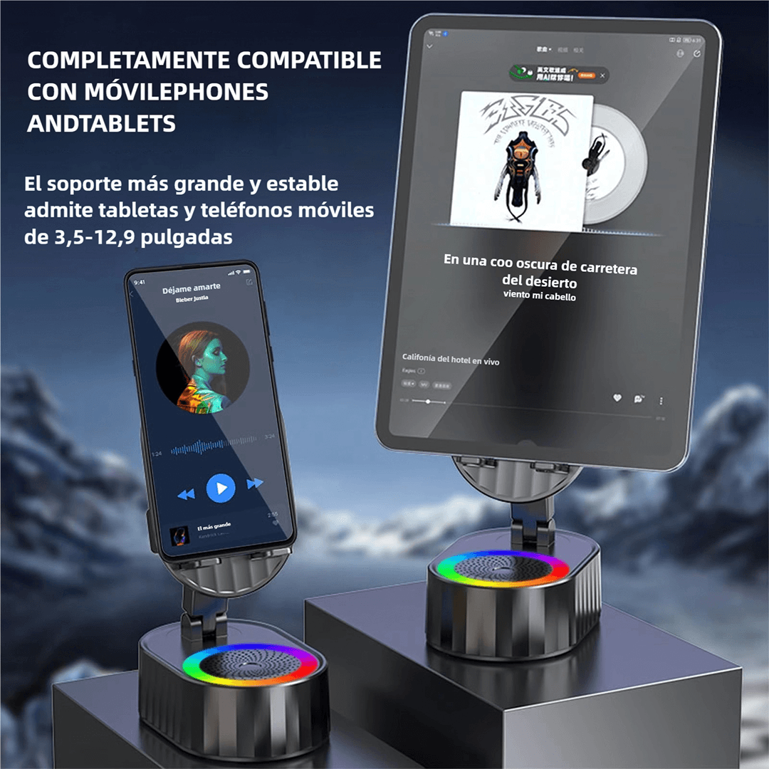 Upgraded Cell Phone Stand with Induction Speaker, Power Bank & Atmosphere Light – Adjustable, Foldable, and Compatible with Smartphones and Tablets BS018 - Yesmart