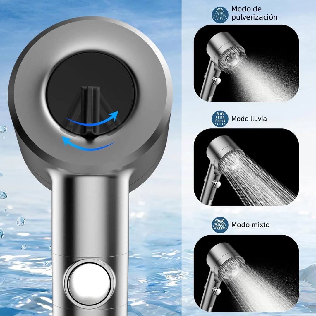 Cabezal de Ducha Filtrado con Mango, Alta Presión y Múltiples Modos de Rocío, Ducha con Filtro, Lavado a Presión para Agua Dura - AB001