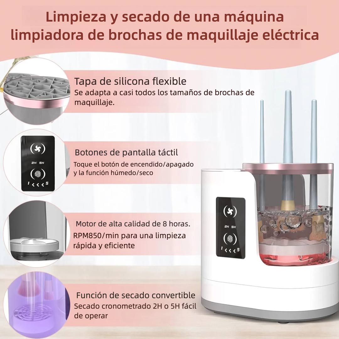Limpieza Eléctrica 3 en 1 para Brochas de Maquillaje con Secador-Soporte, Herramienta Automática USB Portátil para Limpiar y Secar Brochas de Maquillaje de Todos los Tamaños, para Contorno, Sombras de Ojos y Blush - CM001