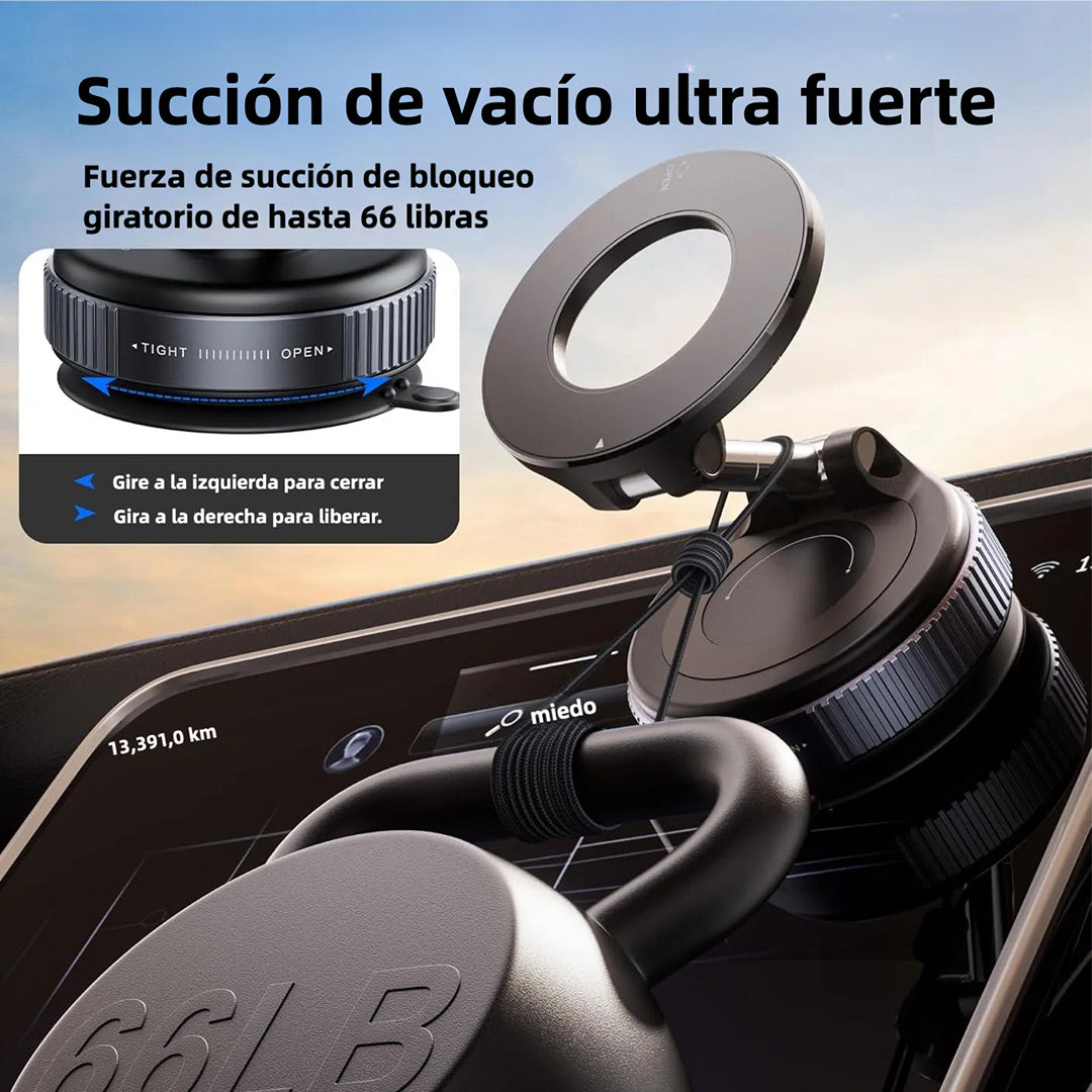Soporte Magnético para Teléfono de Automóvil con Succión Súper Fuerte MagSafe 360° - Montaje con Ventosa para Vehículos, Compatible con iPhone y Android - SC006
