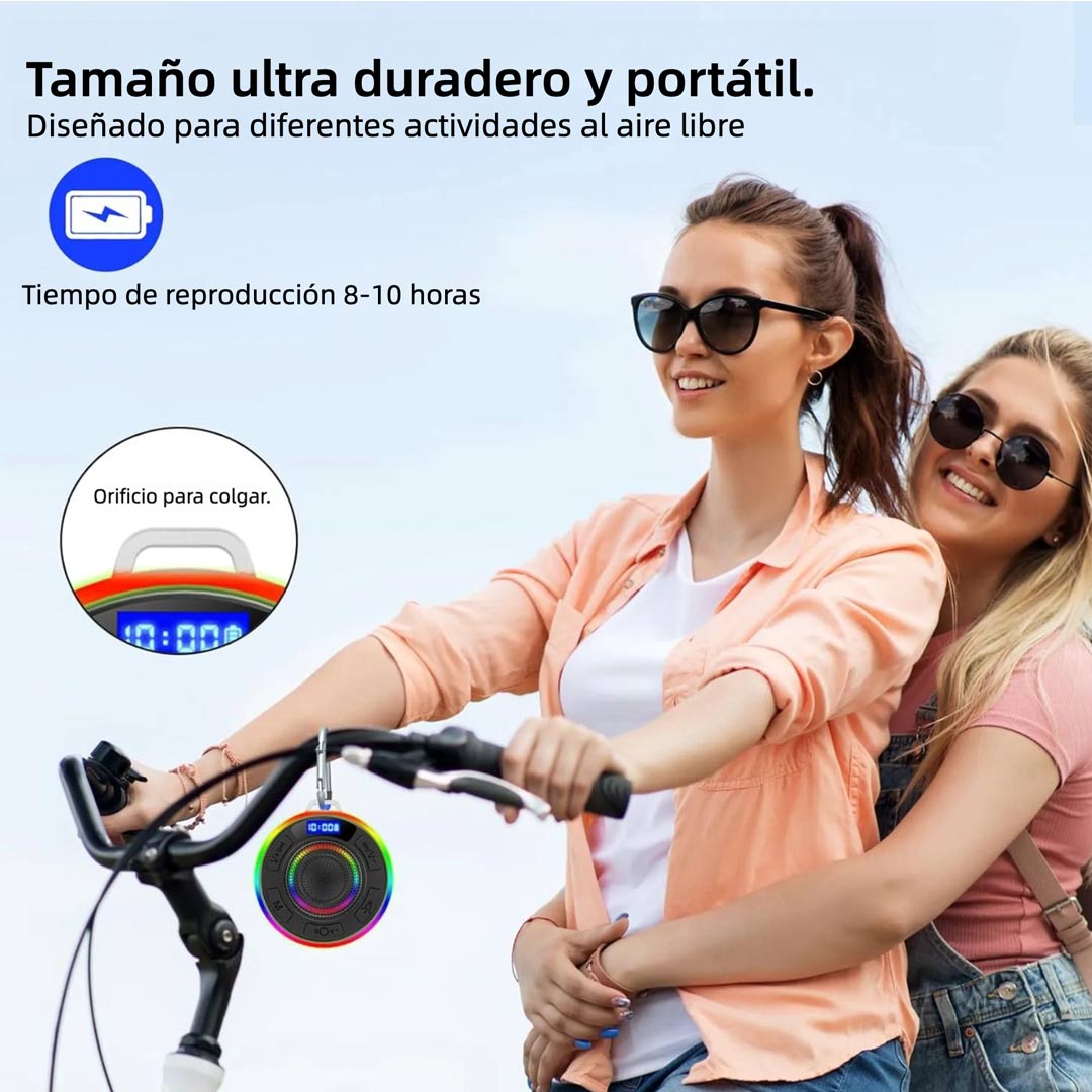 Altavoz Bluetooth para Ducha, Altavoces Portátiles IP7 a Prueba de Agua con Succión y Pantalla de Tiempo, Luces LED Dinámicas y Emparejamiento Estéreo Dual, Altavoz Inalámbrico con Micrófono para Baño, Playa – BS020