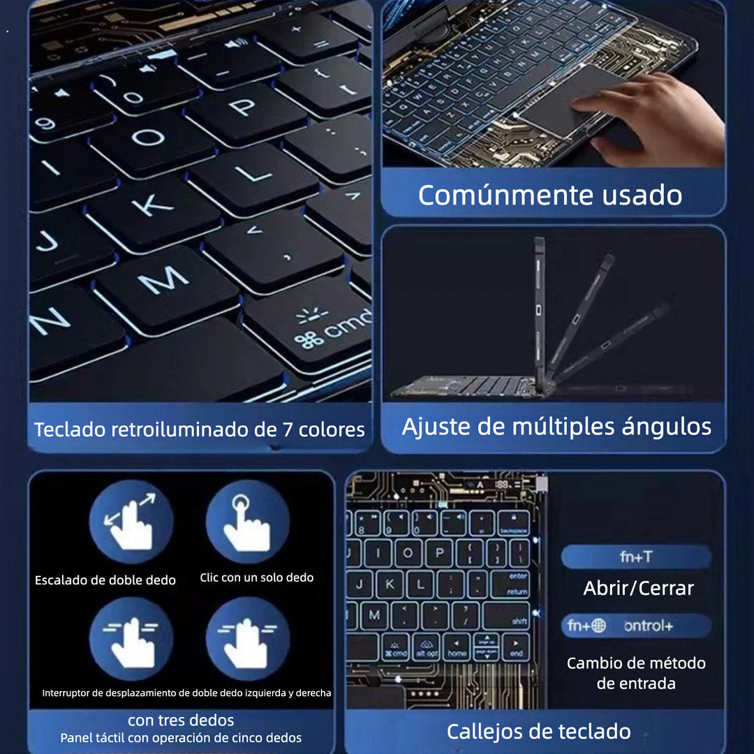 Teclado Inalámbrico Bluetooth 360° con Trackpad Multitáctil para iPad Air 11 Pro 13 2024, 10,9 10,2 Pulgadas, Retroiluminado y con Soporte para Apple Pencil - KM009