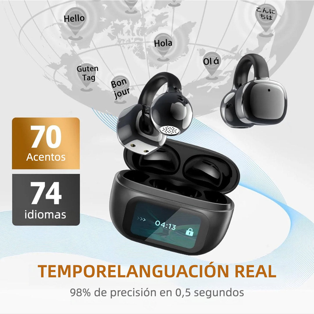 Auriculares Bluetooth Traductores en Tiempo Real, 140 Idiomas, 30h Batería, Diseño Ultraligero para Viajes - BH044