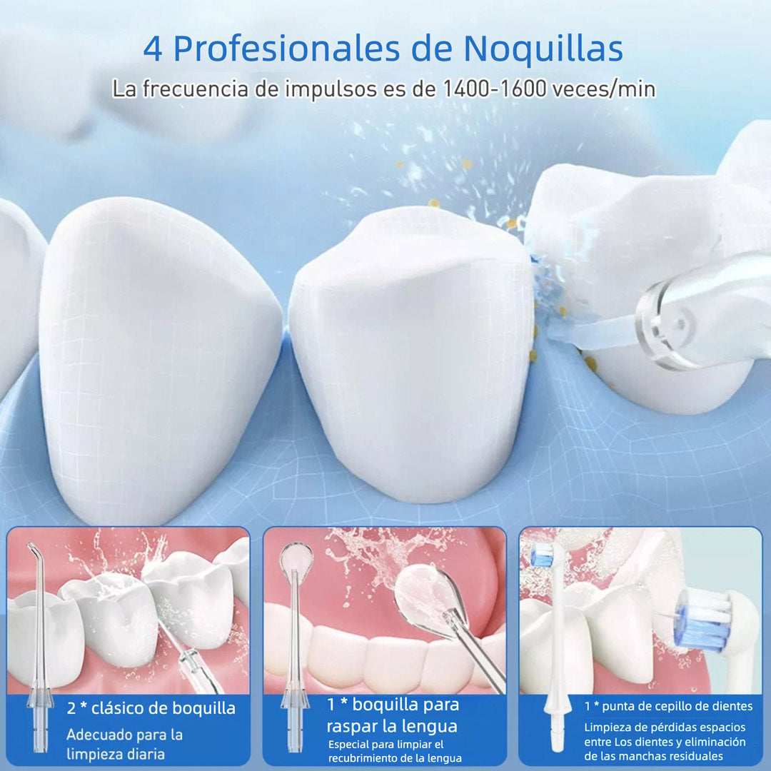 Limpiador Dental Portátil Recargable, Irrigador Bucal Potente, 4 Modos de Presión para Limpiar los Dientes, Must-Have para Viajes y Familia - CS003