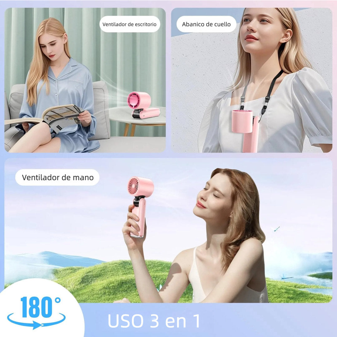 Ventilador Turbo Portátil de Mano 3 en 1, Mini Ventilador Recargable 6000mAh con 5 Velocidades, Pantalla LED y 24H de Duración para Viajes, Trabajo y Exteriores – VM007
