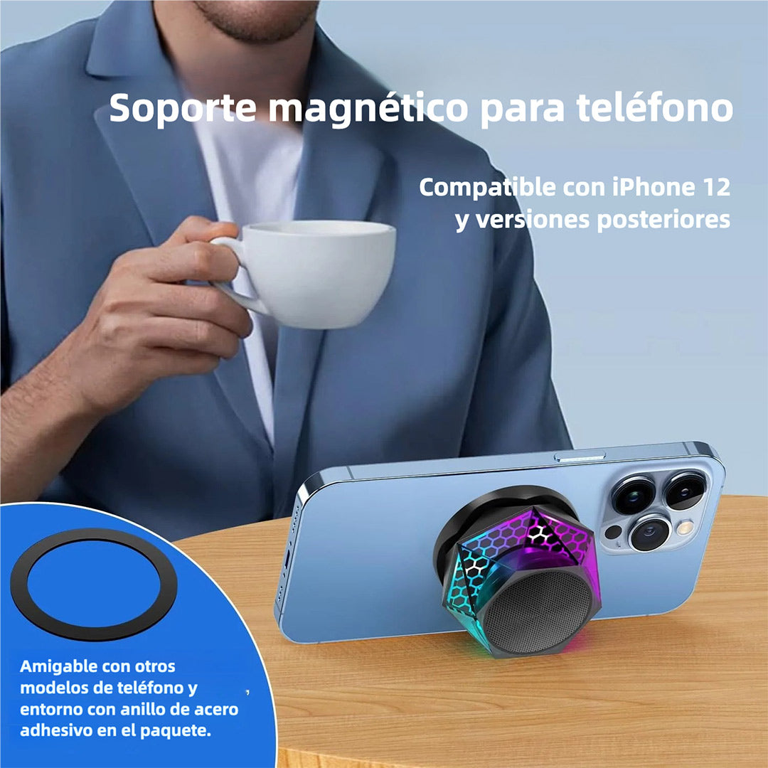 Altavoz Bluetooth Magnético Diseño Diamante, Mini Altavoz Inalámbrico con Luz RGB, Soporte Portátil para Teléfonos, Compatible con iPhone, Android y Emparejamiento TWS - BS019