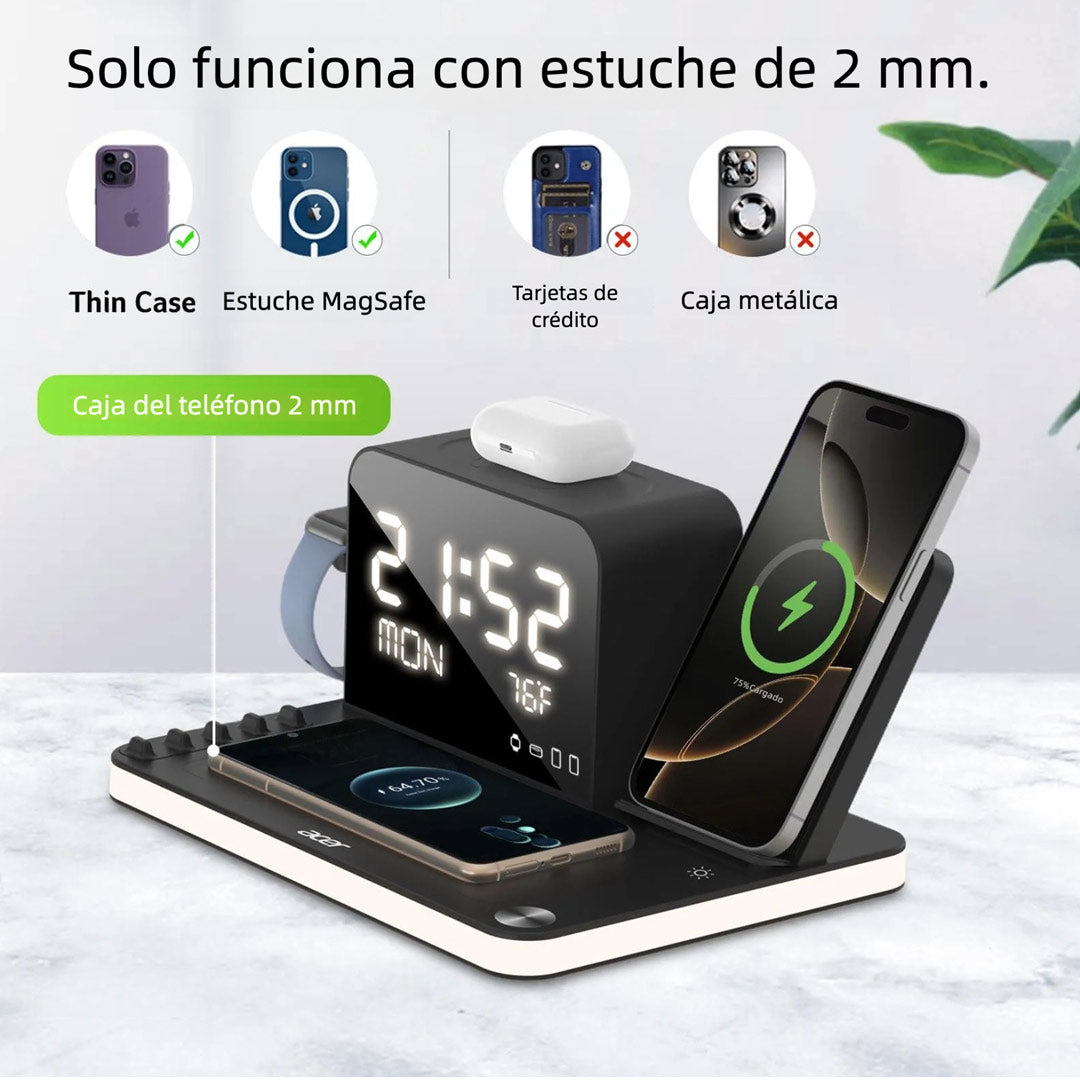 Estación de Carga Inalámbrica 7 en 1 con Reloj Bluetooth y Luz Ambiental – CI018