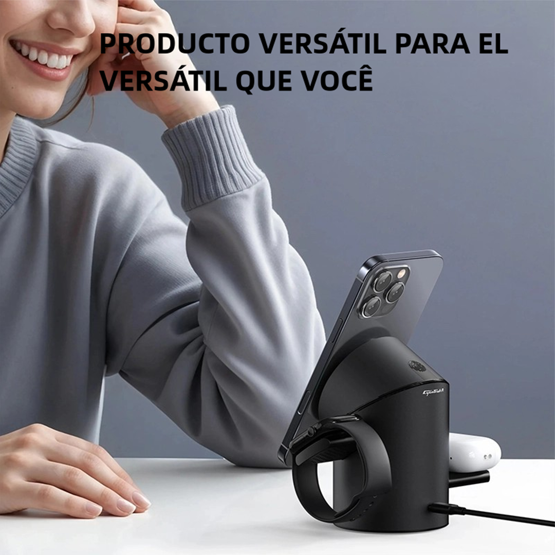 Cargadores Estación de Carga Inalámbrica Magnética 3 en 1 con Carga Rápida de 15W para Smartphones, Relojes y Auriculares -CI001 - Yesmart