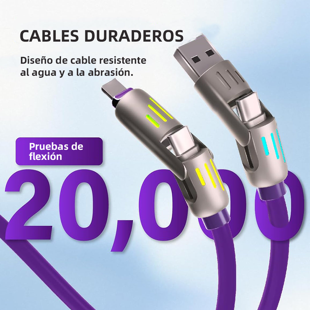 Cable USB-C 4 en 1 con Luz LED y Carga Rápida PD 5A, Sincronización de Datos, 240W, 4 pies, Compatible con iPhone, Samsung y Dispositivos Múltiples CI012 - Yesmart