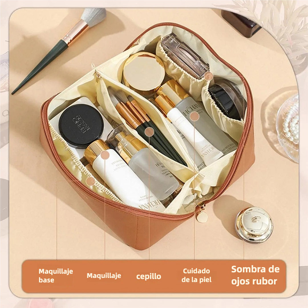 Bolsa de Maquillaje de Viaje, Bolsa de Maquillaje Grande y Resistente al Agua para Mujeres, Con Compartimentos y Asa - AH002