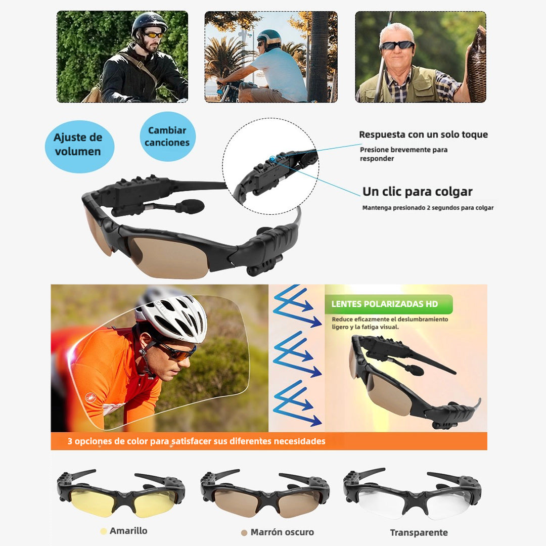 Gafas de Sol Bluetooth Inalámbricas con Estéreo y Protección Rayos UV, Audífonos Bluetooth 4.1 para Música y Llamadas, Para Hombres y Mujeres, con Micrófono - BH038