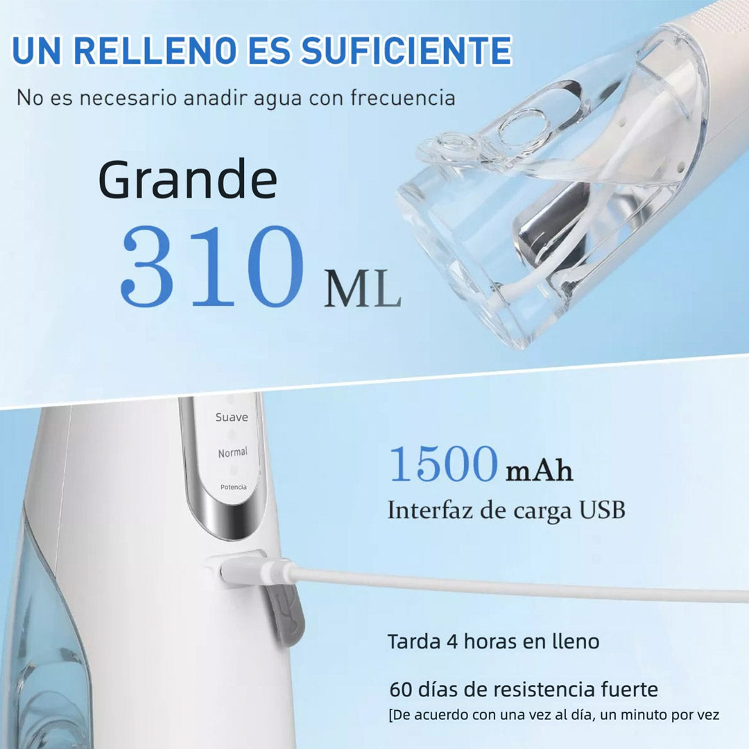 Limpiador Dental Portátil Recargable, Irrigador Bucal Potente, 4 Modos de Presión para Limpiar los Dientes, Must-Have para Viajes y Familia - CS003