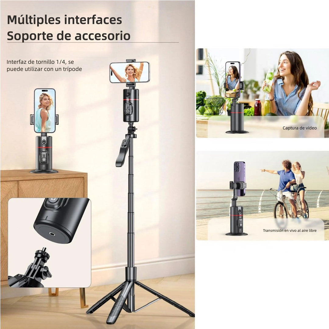 Soporte Inteligente para Celular con Seguimiento Automático – Trípode 360° con Cámara Incorporada, Sin App, Control Remoto, Recargable, para Live Streaming, Vlogging y Selfies – SC009