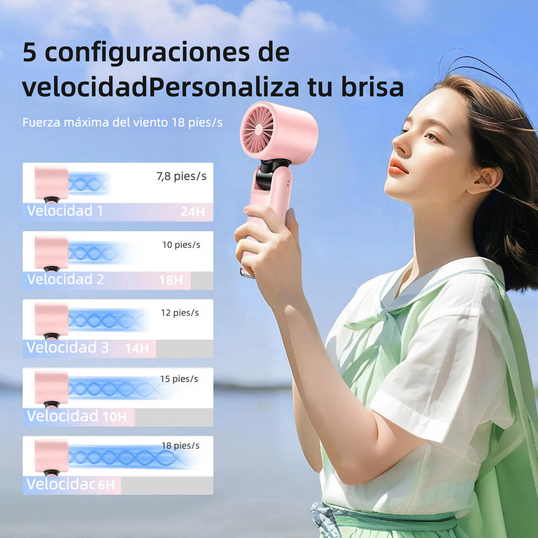 Ventilador Turbo Portátil de Mano 3 en 1, Mini Ventilador Recargable 6000mAh con 5 Velocidades, Pantalla LED y 24H de Duración para Viajes, Trabajo y Exteriores – VM007