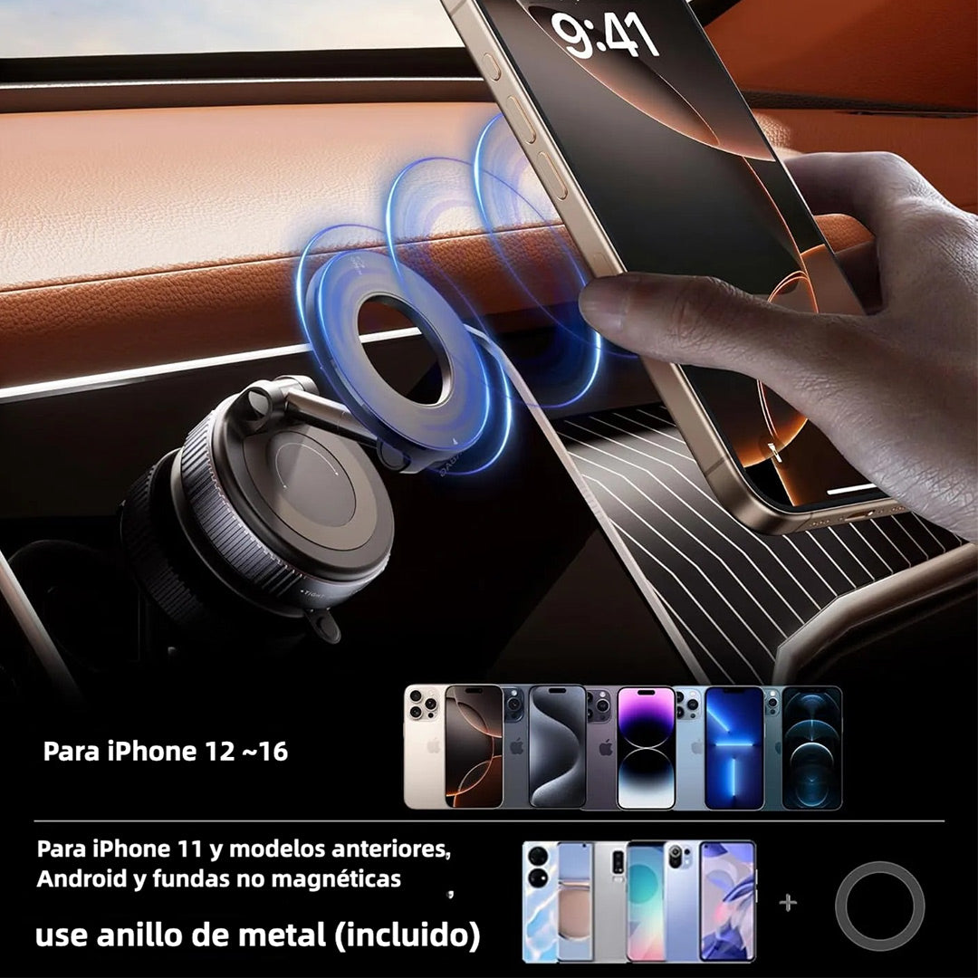 Soporte Magnético para Teléfono de Automóvil con Succión Súper Fuerte MagSafe 360° - Montaje con Ventosa para Vehículos, Compatible con iPhone y Android - SC006