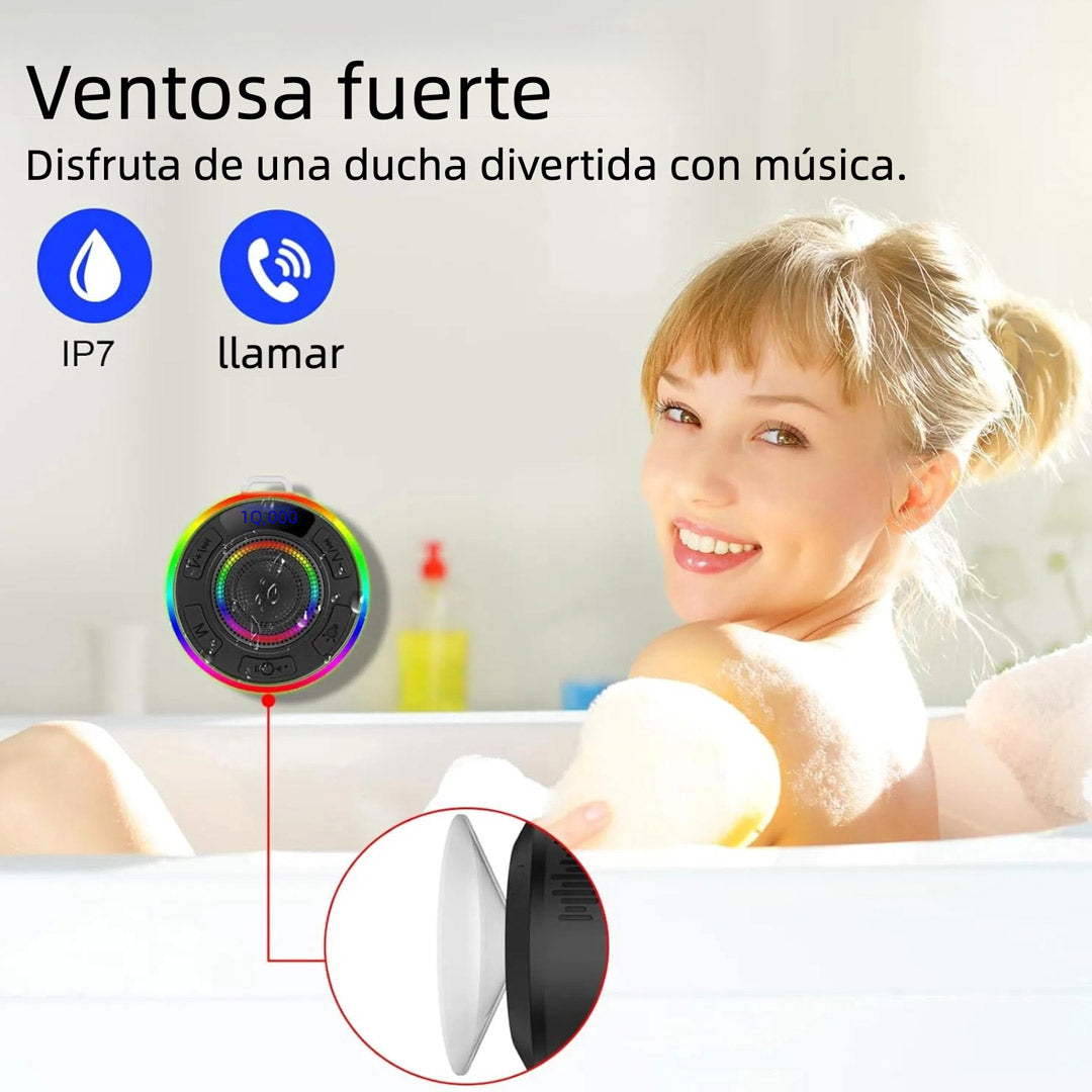 Altavoz Bluetooth para Ducha, Altavoces Portátiles IP7 a Prueba de Agua con Succión y Pantalla de Tiempo, Luces LED Dinámicas y Emparejamiento Estéreo Dual, Altavoz Inalámbrico con Micrófono para Baño, Playa – BS020