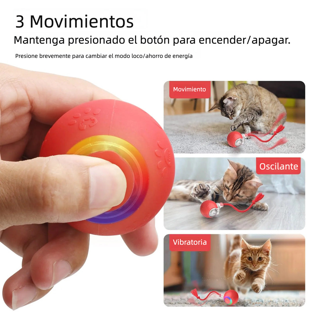 Juguete Interactivo para Gatos de Interior – Bola Rodante con Luz, Sonido de Pájaro y Cola Giratoria, Recargable por USB, Activación por Movimiento, para Alfombra y Madera – JM001